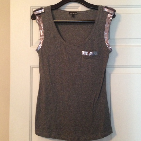Express gray tank top with sequin trim