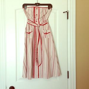 Eva Franco red and white detailed dress.