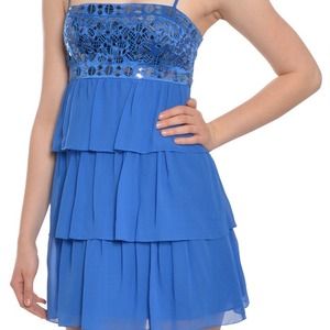 BCBG blue silk tiered dress size 10