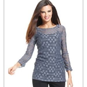 Alfani Top, Three-Quarter-Sleeve Lace Boat-Neck