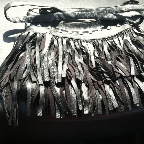 Black Studded Tassle Purse with Long Strap