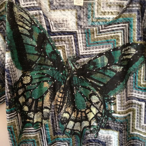 Snazzy multi color butterfly sparkle top - Picture 2 of 4