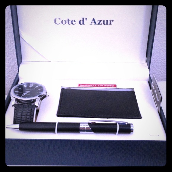 Cote d' Azur watch, pen, & card holder combo.