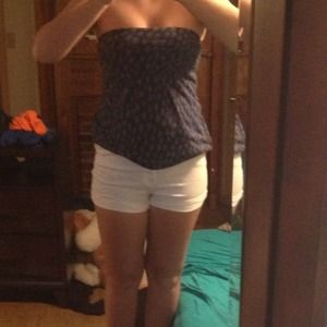 Blue and black print strapless shirt