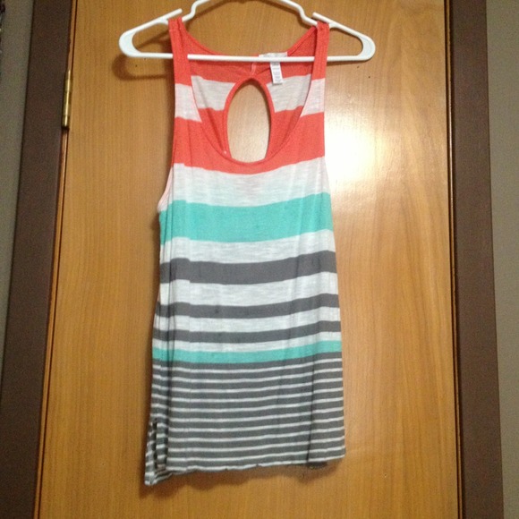 Beautiful Grey Turquoise White and Coral Top