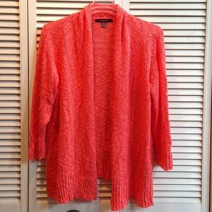 Coral colored puff knit scarf neck sweater