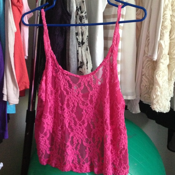 LF Tops - Hot pink lace flowy crop top LF Tops - Hot pink lace flowy crop top