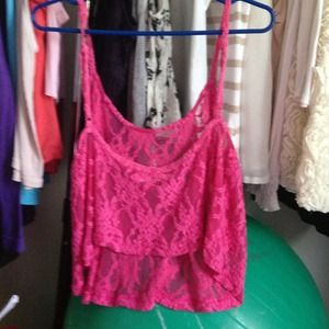 LF Tops - Hot pink lace flowy crop top LF Tops - Hot pink lace flowy crop top
