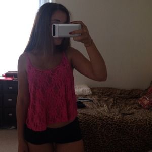 LF Tops - Hot pink lace flowy crop top LF Tops - Hot pink lace flowy crop top