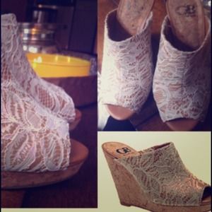 Gianni Bini Lace Cork Wedges