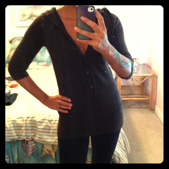 Long hooded button down sweater