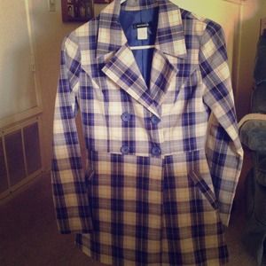 Blue plaid peacoat