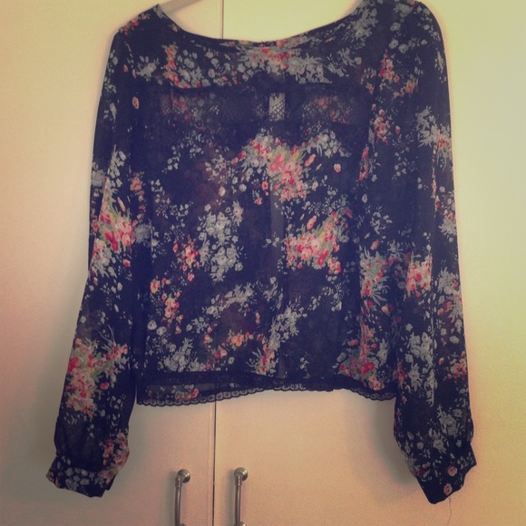 Sheer floral print long sleeve