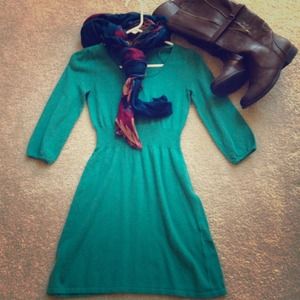 Cozy jade green sweater dress