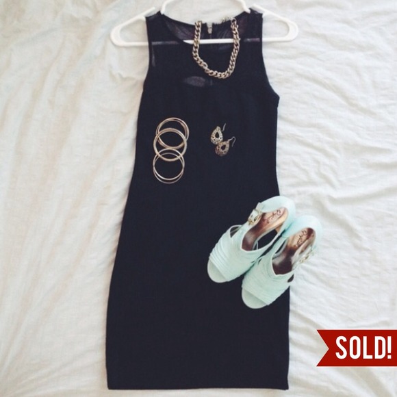 Black mesh bodycon dress