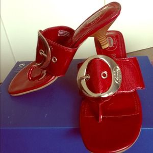 Red Sandals Kitten Heels  NWOT