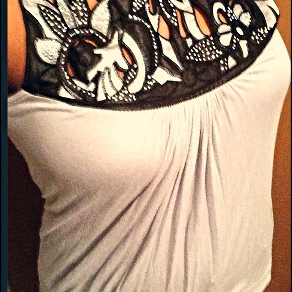Grey top with black neckline