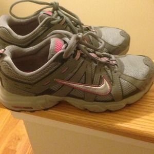 Grey and pink Nikes
