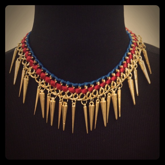 Braided Gold Chain Spike Necklace - Picture 1 of 2