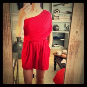 Cutest Red One-Shoulder Dress W/ Pockets - Sz Sm
