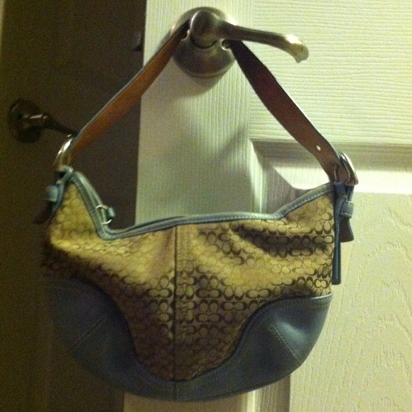 Tan and Blue small C's Coach hobo