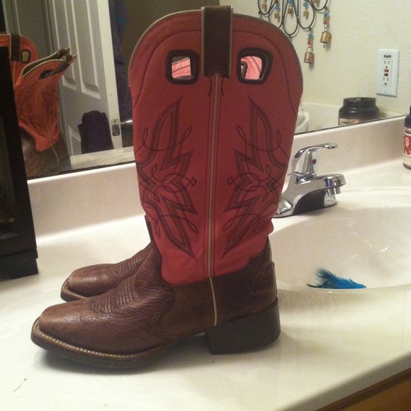 Pink and brown cowboy boots