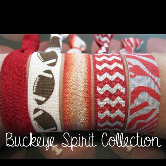 Scarlet and grey FOE fold over elastic hair bands