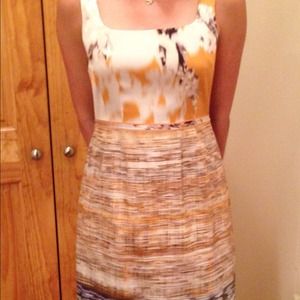 Elie Tahari Shift Dress Sz 6 Orange Cream Silver