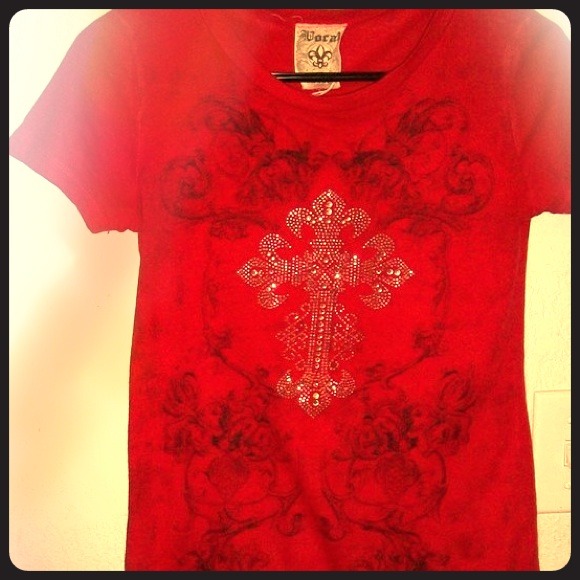 Rich Red fitting T with jeweled Cross