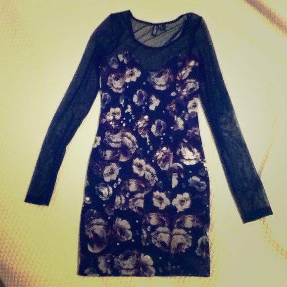 H&M Dresses & Skirts - Purple & Black Floral Bodycon Mesh Dress