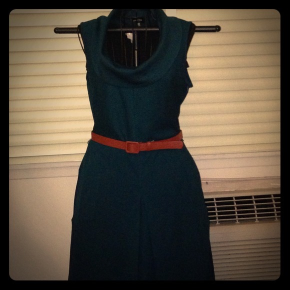 Green Front Pleat Dress with Belt by Spense