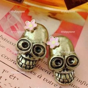Little Pink Blossom Skull Earrings