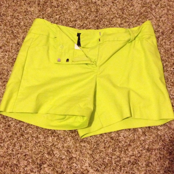 Lime green Ann Taylor shorts. Fingertip length.