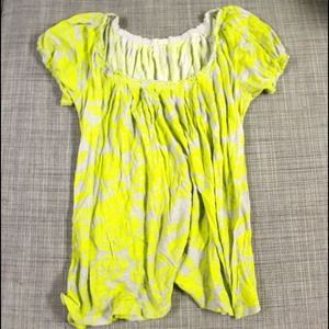 J.Crew Yellow and Gray Printed Peasant Top MEDIUM