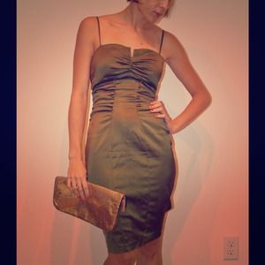 Metallic forest green cocktail dress
