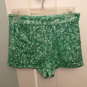 Sequined high waisted shorts.