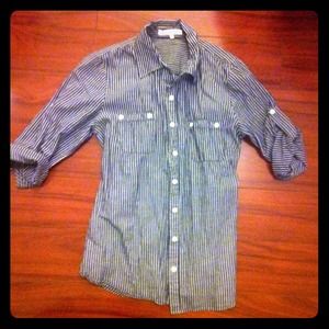 Blue & White Striped Button Up