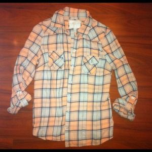 Coral/Light Grey/ White Flannel Button Up