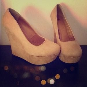 Beige suede wedges
