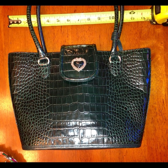 BRIGHTON tote purse. Forest green croc leather
