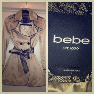 🚫sold on ebay🚫💕Bebe💕 beige satin & lace trench