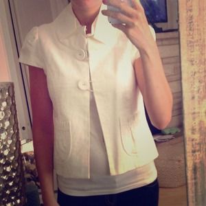 Cures White Linen Cropped Jacket W/ High Neck-Sz S
