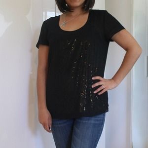 Banana Republic Sheer Top & Gold Sequined Tank