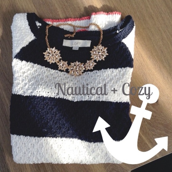 LOFT Sweaters - LOFT nautical striped roll-sleeve sweater