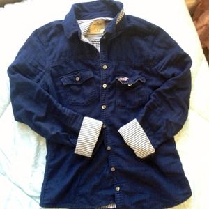 Hollister navy blue collar shirt XS