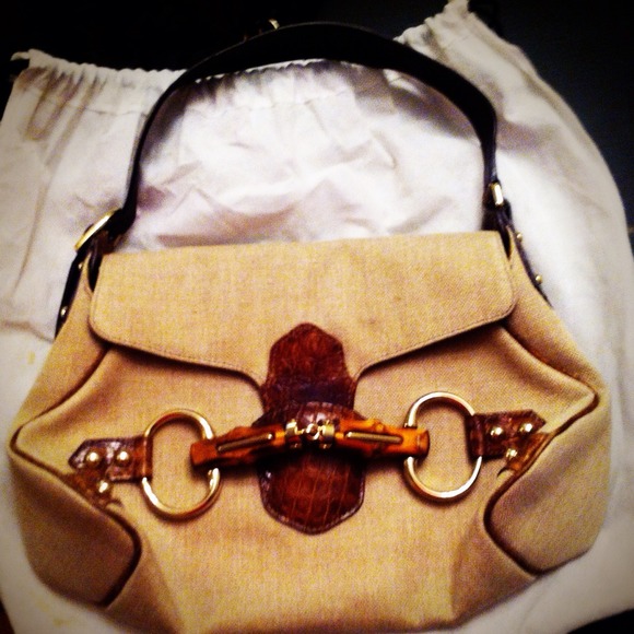 Gucci handbag with bamboo and linen detailing - Picture 1 of 1