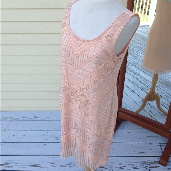 peach beaded sheath dress - Picture 2 of 4