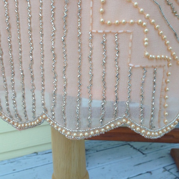 peach beaded sheath dress - Picture 3 of 4