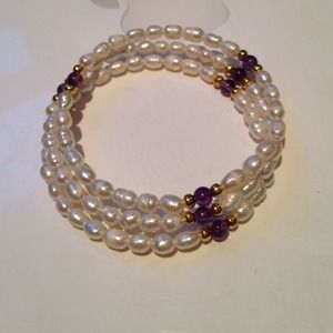 Pearl and purple stone bracelet