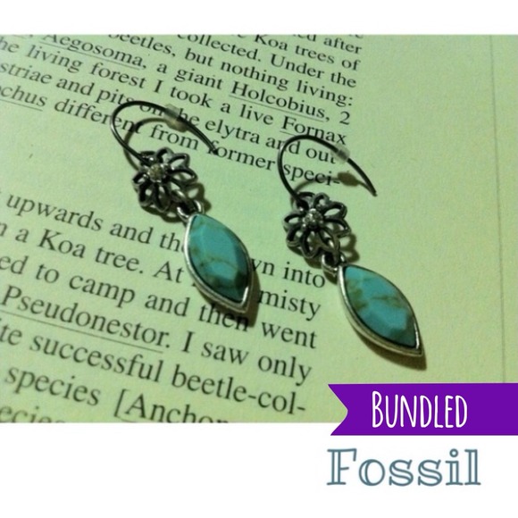 Fossil turquoise stone petite flower earrings
